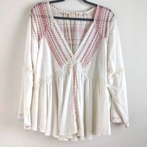 ALTER'D State White Bohemian Oversized V Neck Tunic S Embroidered Poet